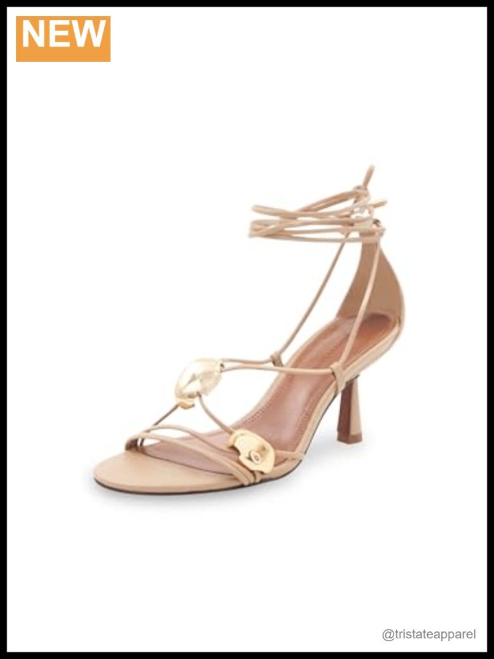 Leather Round Toe Flare Heel Lace Up Dress Sandals